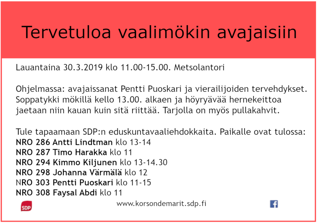 Korson vaalimökin avajaiset 30.3. klo 11.00