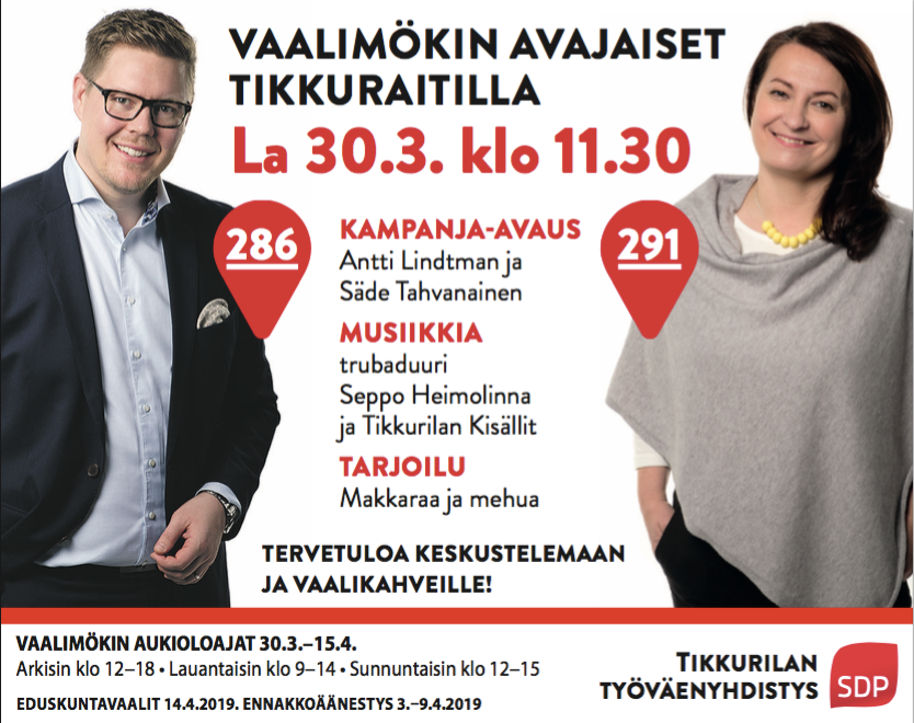 Tikkurilan vaalimökki aukeaa lauantaina 30.3. klo 11:30