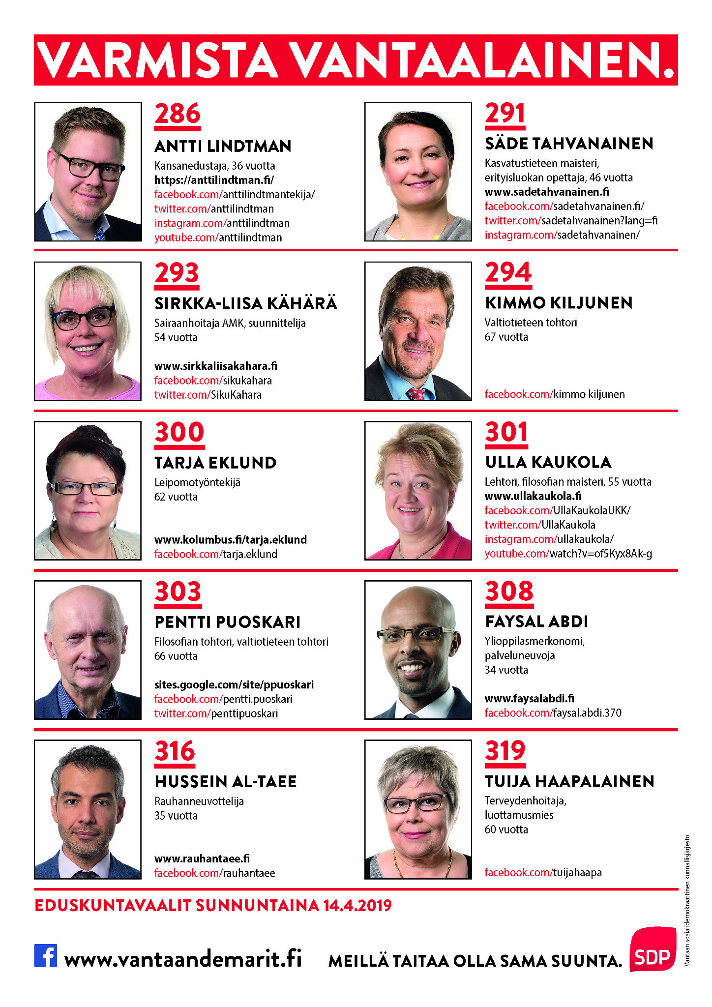 Vantaan demareiden kiitoskahvit maanantaina 15.4. Katso paikat ja aikataulu tästä.