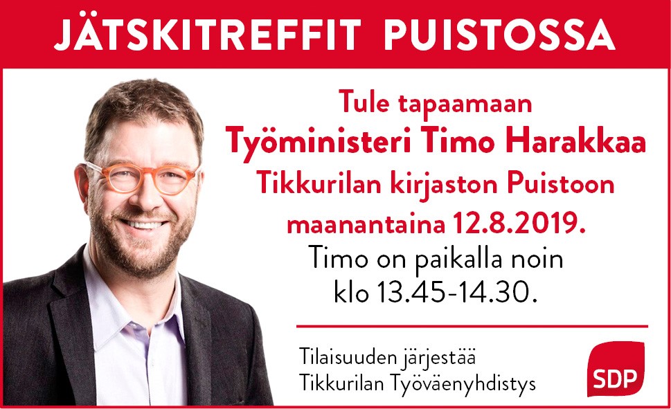 Työministeri Timo Harakka tavattavissa Tikkurilassa 12.8.