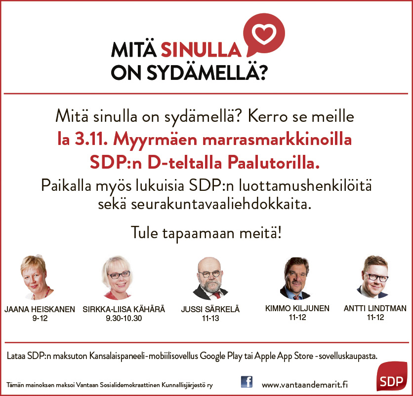 Demarit Myyrmäen marrasmarkkinoilla la 3.11. klo 9-14. Tule tapaamaan meitä!