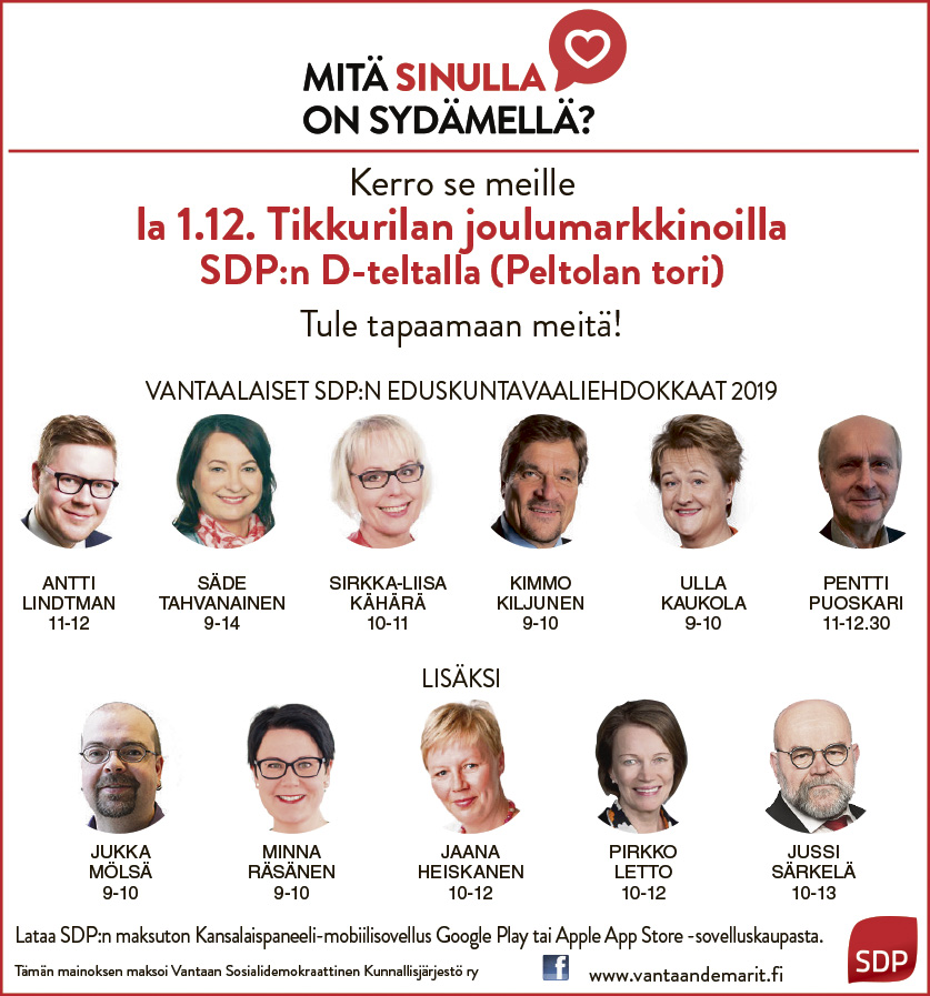 Demarit Tikkurilan joulumarkkinoilla 1.12. klo 9-14. Tervetuloa kertomaan mitä on sydämellä.