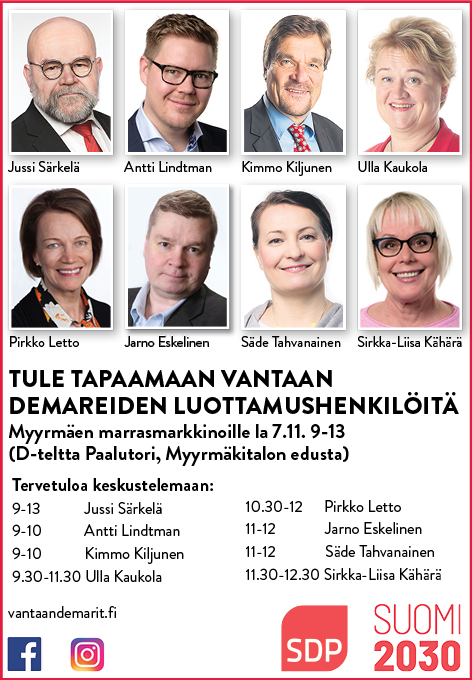 Demarit Myyrmäen marrasmarkkinoilla 7.11. klo 9-13