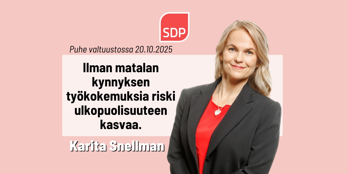 Karita Snellman: Ilman matalan kynnyksen työkokemuksia riski ulkopuolisuuteen kasvaa.